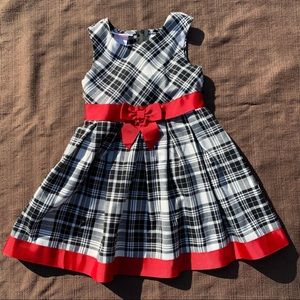 Bonnie Jean black and white plaid formal dress with red ribbon detailing size 4T
